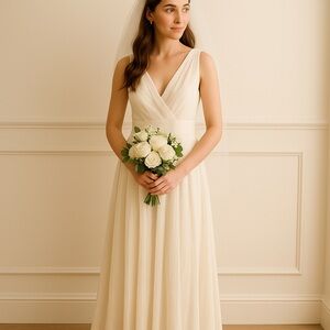 J.Crew Ivory Sophia Silk Chiffon Pleated Skirt Wedding Gown